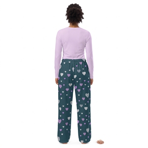 Women's <b>Heart</b> Pattern Pajamas Set Long Sleeve <b>Top</b> Matching Long Pants Soft Breathable Elastic Waist Nightwear - Product Image 2