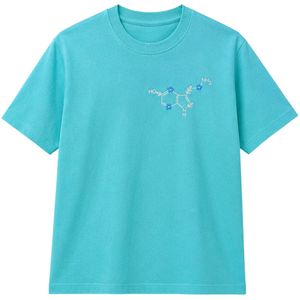 เสื้อยืดโอเวอร์ไซส์สีฟ้าเทอร์ควอยซ์สำหรับผู้ชาย แขนสั้น ผ้าฝ้าย คอกลม พิมพ์ลายกราฟิกที่อก สไตล์ลำลอง สตรีทแวร์ ทรงหลวม แฟชั่น - Product Image 1