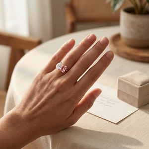 แหวนเพชรทรงหยดน้ำสีชมพูเพียร์คัทจากแล็บ รุ่น New Mantra Diamond ทอง 10k 14k 18k โรสโกลด์ ดีไซน์ทันสมัย สวยหรู เป็นของขวัญสำหรับผู้หญิง - Product Image 4