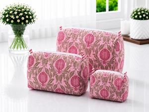 Floral Corduroy Toiletry Bags Set of 3 Zipper Closure Cosmetic Pouches Portable <b>Makeup</b> Storage <b>Cases</b> - Product Image 3