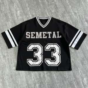 T-shirts personnalisés à col en V, coupe ample, style rétro, en jersey maillé, courts, de haute qualité, grandes tailles, pour hommes, pour le sport - Product Image 1