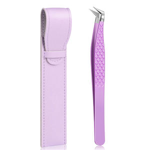 Pinzas Profesionales para Pestañas con Punta de Fibra Morada, con Estuche de Cuero, Pinzas de Acero Inoxidable para Extensiones de Pestañas de Volumen Extremo - Product Image 1