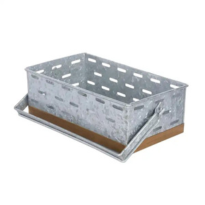Porte-ustensiles en métal galvanisé style ferme avec poignée en bois, support pour couverts pour l'organisation du comptoir de cuisine, en promotion - Product Image 3
