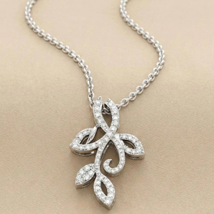 Women's 925 <b>Silver</b> Rhodium Plated Diamond Pendant Necklace With Plant Shape Classic <b>Snake</b> <b>Chain</b> Everyday Wear - Product Image 2