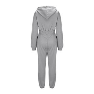 Combinaison à capuche zippée pour femme, couleur unie, sweat-shirt décontracté avec taille élastique, pantalon de jogging long, tenue d'automne - Product Image 2