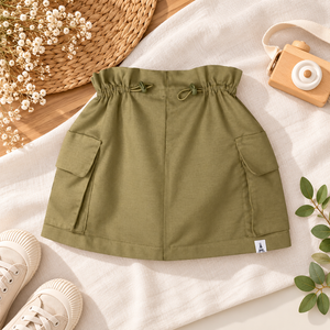 BOHOPANNA Linen Bucket <b>Skirt</b> Bayleaf Color <b>Elastic</b> <b>Waist</b> Pocket Mini <b>Skirt</b> Women's Bohemian Style All Seasons - Product Image 2