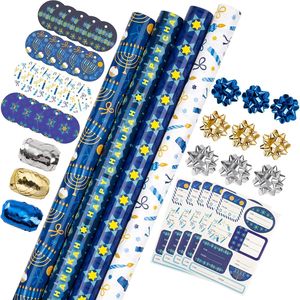 Set di Carta da Regalo per Hanukkah con Menoreh, Stella di David, Candele, Decorazioni Festive per Feste e Regali - Product Image 2