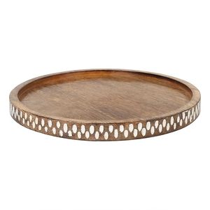 Plateau décoratif rond en bois avec motif sculpté, plateau de service, assiette de présentation pour la décoration de la maison - Product Image 1