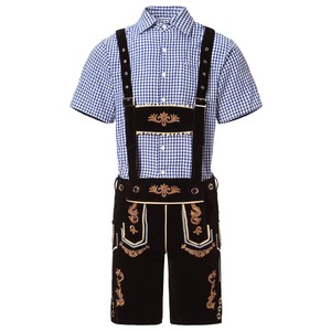 Ensemble Lederhosen Noir pour Homme – Short Bavarois Décontracté Taille Haute à Boutons, Manches Courtes, Respirant et Écologique - Product Image 1