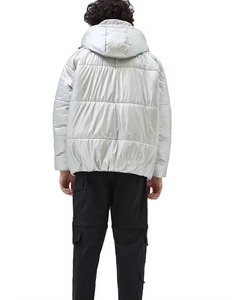Men's <b>Silver</b> Hooded Puffer <b>Jacket</b> PU Coated Windproof Zipper Closure Casual Winter Wear Insulated Solid Color Regular Fit - Product Image 6