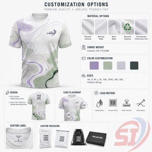 T-shirt de course personnalisé avec logo d'équipe, sublimation, séchage rapide, vêtements de marathon Violet Sage Motion Map - Product Image 3