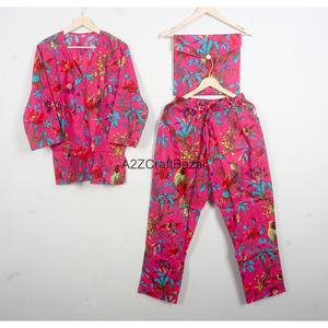 Conjunto de pijama 100% algodón, ropa de dormir estampada, conjunto de pijama de dos piezas con cintura elástica, pantalones y top de manga larga para el verano. - Product Image 5