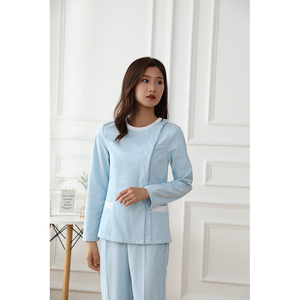 2026 Best Quality Women Light Blue Scrub <b>Set</b> Cotton Polyester Woven Hospital Uniforms Pants Included - Product Image 1