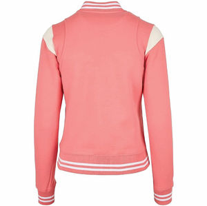 Veste universitaire rose avec bordure blanche, coupe classique, style preppy, simple boutonnage, en mélange de coton et de polyester tricoté - Product Image 4