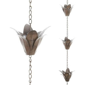 Cadena de lluvia de metal con diseño de mariposa y copa de loto azul, alternativa decorativa para canalones y tuberías de drenaje, atrapador de agua para jardín y drenaje de aleros. - Product Image 6