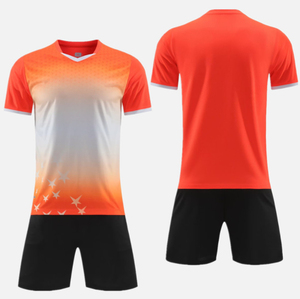 ชุดเสื้อฟุตบอลสีส้มไล่เฉดขาวแบบยูนิเซ็กซ์ แขนสั้น คอวี ระบายเหงื่อได้ดี ผลิตจากโพลีเอสเตอร์ 100% เหมาะสำหรับทุกฤดูกาล - Product Image 1