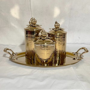 Glam Silver Handcrafted Hammered Metal Canister Set Gold Pumpkin Lids Dishwasher Safe Airtight Kitchen <b>Spice</b> Storage Containers - Product Image 3