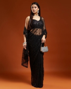 Sari de red bordado estilo Bollywood KV (Negro) - Product Image 5