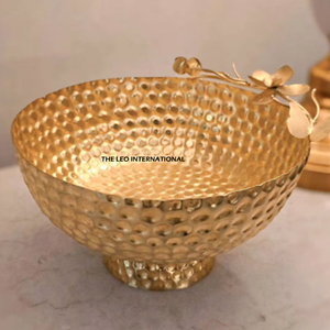 Broken Glass Texture Round Shape Food Serving Luxury Bowl With Gold Plated Metal Made <b>Birds</b> Designer Frame <b>Stand</b> - Product Image 6