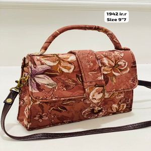 Rust Floral Vintage Modern Soft Waterproof Convertible Fabric Handbag Women Elegant Shoulder Crossbody Purse Quilted Ethnic Boho - Product Image 1