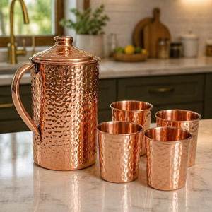 Decorative Copper <b>Jug</b> and Tumbler Set with Health Benefits for Daily <b>Drinking</b> and Gift Purposes - Product Image 4