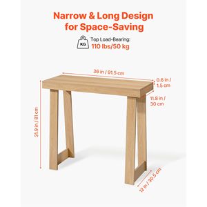 Consolle moderna in rovere da 36 pollici, stretta e lunga, con piano rettangolare in legno, ideale come tavolo d'ingresso o mobile d'accento per divano - Product Image 3