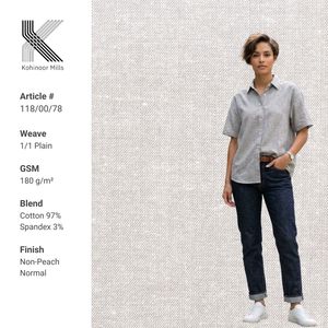 Tissu en coton et élasthanne teint en fil, tissage uni, 180 GSM, gris, extensible, poids moyen, finition douce, OEM ODM, vente en gros de tissu en coton - Product Image 1