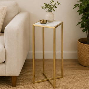 Modern Brass Frame Glass Top Side <b>Table</b> <b>Mirrored</b> Surface Living Room Furniture Minimalist Design - Product Image 5