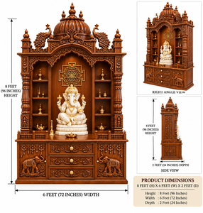 Traditional Royal Teak <b>Temple</b> with 3Arch Jharokha & Storage Drawers Handcrafted <b>Wooden</b> Pooja Mandir for Home Hindu Pooja Ghar uk - Product Image 4