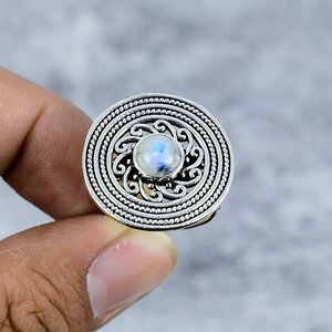 925 Sterling Silver Rainbow Moonstone Gemstone Bezel Handcrafted Vintage <b>Rings</b> For Everyday Wear - Product Image 2