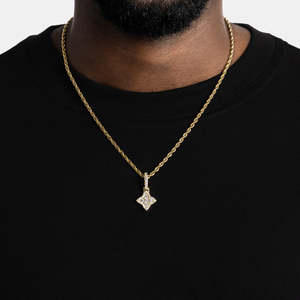 Iced Out Diamond Flower Pendant | Gold Floral Charm <b>Necklace</b> | Stainless Steel Luxury Jewelry - Product Image 1