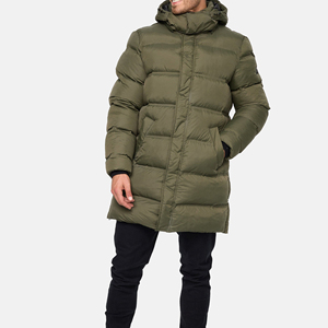 Men's Hooded Puffer Jacket Long Windproof Casual Winter <b>Coat</b> with <b>Zipper</b> Closure and Side Pockets - Product Image 1
