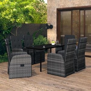 Set da pranzo da giardino in rattan grigio e nero per 6 persone, resistente alle intemperie, mobili da esterno in stile contemporaneo - Product Image 1