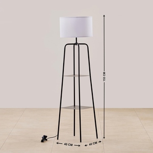 Metal Floor Lamp with Shelves Modern Standing <b>Light</b> with Storage Display Industrial Black Finish Fabric <b>Drum</b> <b>Shade</b> Minimalist - Product Image 2