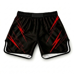 Shorts pour homme noirs à motif éclair, taille élastique, séchage rapide, style sportif, tissu satiné, matière tissée - Product Image 1