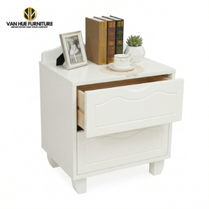 Solid White Wood Kids <b>Bedside</b> Table, 2 Spacious Drawers, Classic Decorative Fronts Perfect Nursery Furniture - Product Image 1