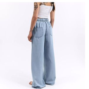 Nuevos Jeans de Mezclilla de Pierna Ancha Azul Claro para Mujer, Diseño ODM de Moda, Pantalones Casuales con Cintura Elástica, Venta al Por Mayor Personalizada - Product Image 2