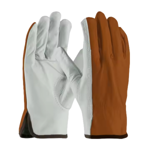 High Quality Premium Cowhide Leather Driver Work Gloves With Keyston <b>Thumb</b> and Brown Elastic <b>Cuff</b> Heavy Duty Durable Gloves - Product Image 5