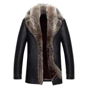 Men's PU Leather <b>Jacket</b> With Fur Collar Windproof Winter Moto Biker Style <b>Thick</b> Regular Fit Zipper Closure - Product Image 1