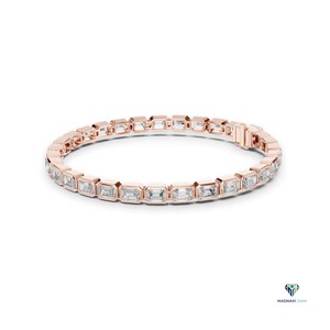 9.30 CT Emerald Cut Lab Grown Diamond Bezel Link Bracelet | 18K <b>Solid</b> Rose <b>Gold</b> Luxury Statement Jewelry - Product Image 4
