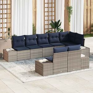 Ensemble de canapés de jardin en polyrotin gris 8 places avec coussins, mobilier d'extérieur au design contemporain - Product Image 3