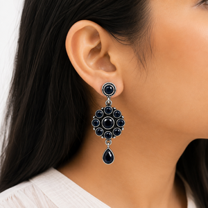 Wholesale Vintage Oxidized Silver Plated Amethyst Flower Drop Earrings <b>Cluster</b> Design Trendy Women's Anniversary Fashion Bulk - Product Image 2