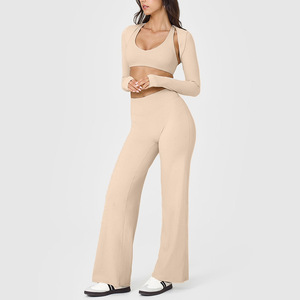 Vêtements de fitness pour femmes, hauts de yoga sans couture, couleurs unies, manches longues, crop tops de sport, ensembles de yoga respirants et à séchage rapide - Product Image 3