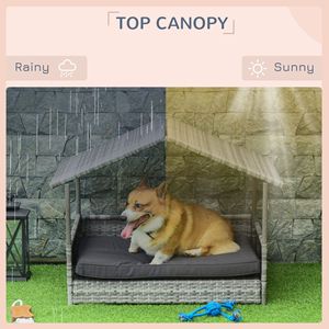 เตียงหวายยกสูงสีเทาถ่านบ้านสุนัขหวายในร่มกลางแจ้งพร้อมเบาะถอดออกได้ - Product Image 6