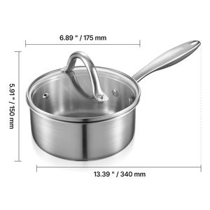"Saucepan 1.5 QT Stainless Steel Nonstick Glass <b>Lidded</b> Cooking <b>Pot</b> <b>Small</b> Size Multipurpose" - Product Image 6