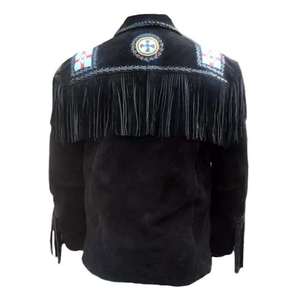 Chaqueta de Cuero Estilo Vaquero para Hombre, con Flecos y Cuentas, de Cuero Vacuno Original, Hermosa Chaqueta de Cuero Vaquero para Hombre - Product Image 2