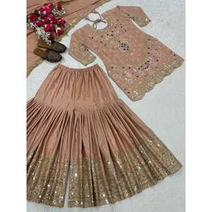 เซ็ตชุดปาร์ตี้ออกแบบโดยดีไซเนอร์สำหรับผู้หญิง sharara plazzo dupatta - Product Image 2