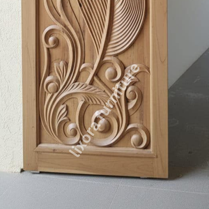 Porte coulissante de grange en bois massif sculpté à la main avec plumes de paon, pour entrée artistique et luxueuse - Product Image 2