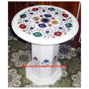 Natural Luxurious Inlay Work <b>Round</b> Shape Coffee and <b>Dining</b> <b>Table</b> Top New <b>White</b> <b>Marble</b> Inlay Flower Design With Best Lower Price. - Product Image 1
