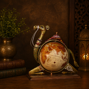 Globe terrestre de bureau artisanal en fer forgé, représentant un chameau, artisanat indien traditionnel, Art Déco, léger, décoration d'appoint vintage - Product Image 3
